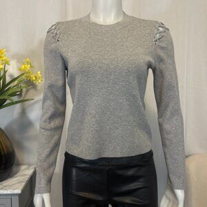 John & Jenn Grey Ribbed Lace Up Shoulder Sweater Size S/P Woman